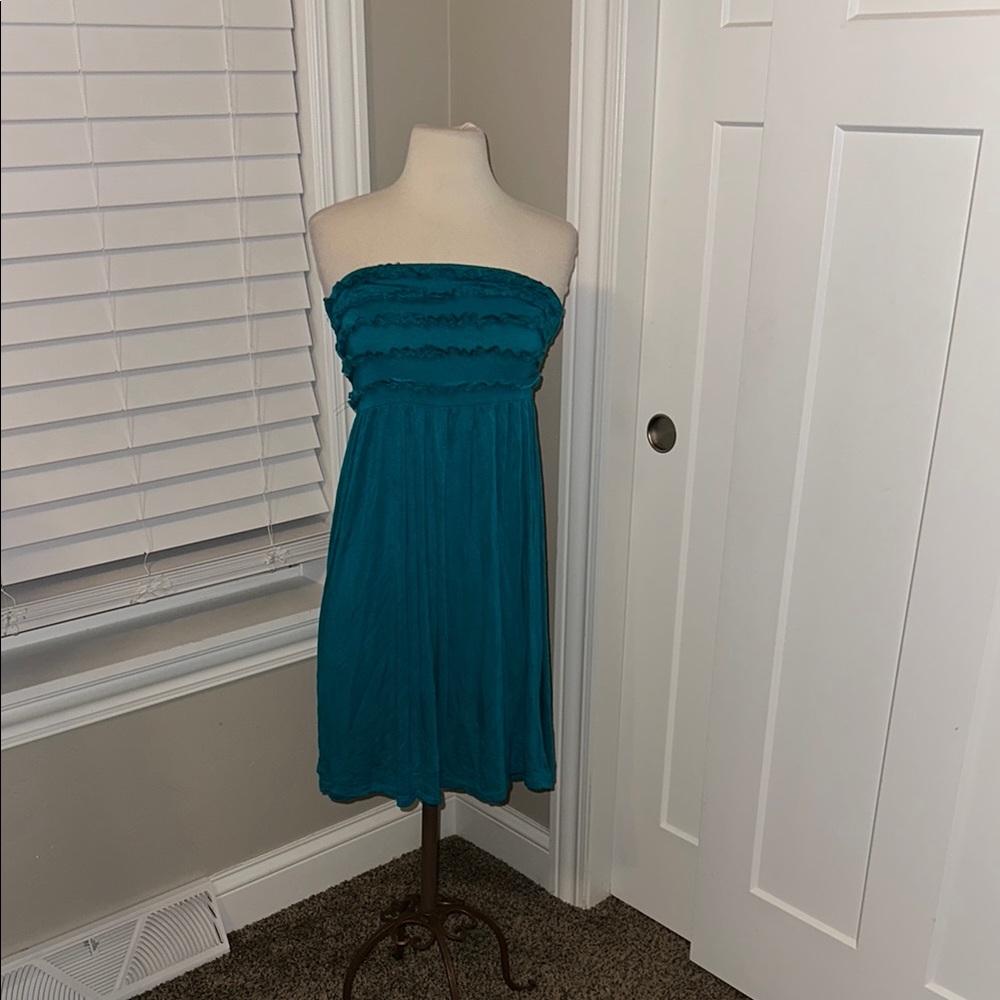 B Split Blue Strapless Sundress Beach Resort Y2K